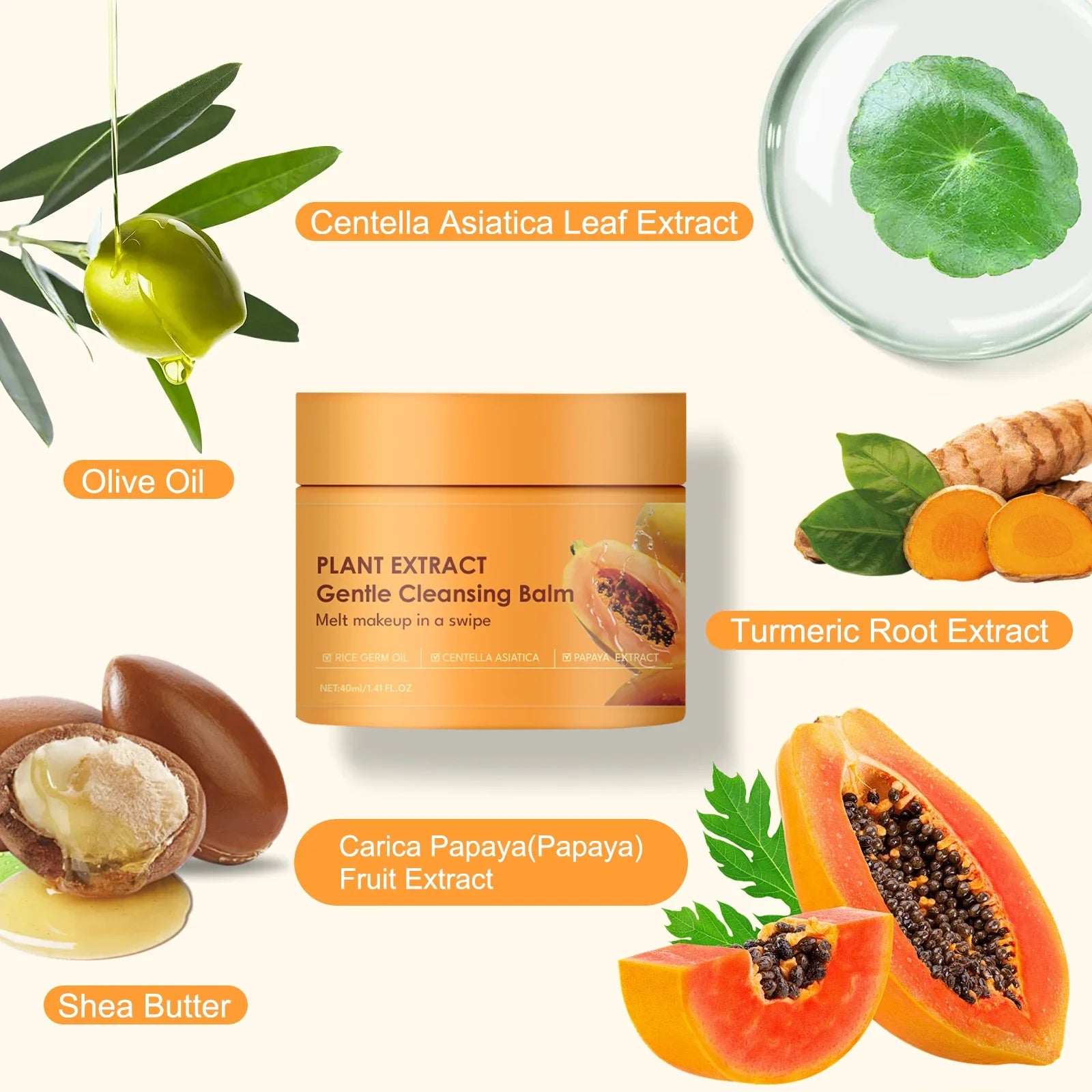 Papaya Makeup Remover Cream with Papaya Enzyme for Gentle Makeup Removal and Deep Cleansing of Pore Dust