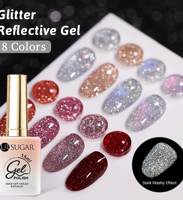 UR SUGAR 15ml Sliver Reflective Nail Gel Polish Shining Glitter Semi Permanent Soak Off UV Gel Sparkle Effect Nail Art Manicure