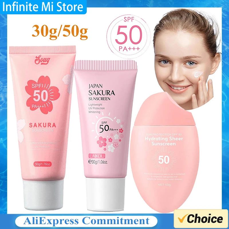 Facial Body Sakura Sunscreen Face Makeup Primer Sunblock Skin Protective Cream Oil-control Moisturizing SPF50 PA+++ Makeup Base