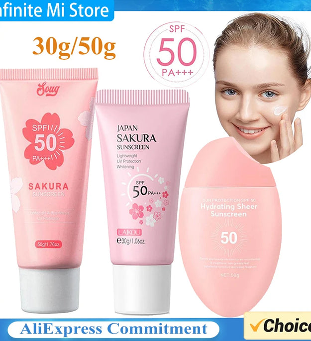 Facial Body Sakura Sunscreen Face Makeup Primer Sunblock Skin Protective Cream Oil-control Moisturizing SPF50 PA+++ Makeup Base