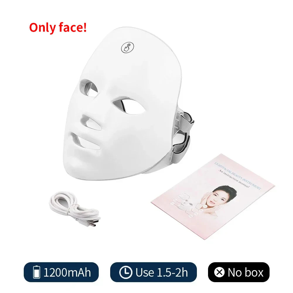 Wireless 7 Colors LED Face Beauty Machine Photon Facial Neck Skin Tighten Rejuvenation Facial Neck Mask - BlissFully