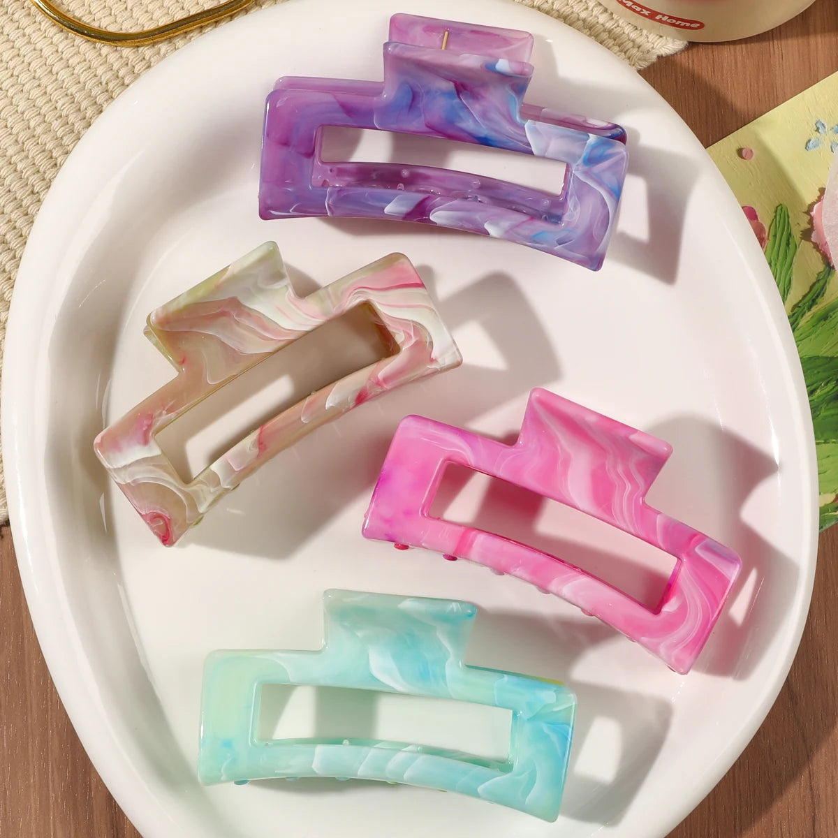 7 Pcs Big Hair Claw Clips 3.4" Non-slip Big Square Matte for Women Girls, Strong Hold Banana Clips for Thick Thin Hair - BlissFully