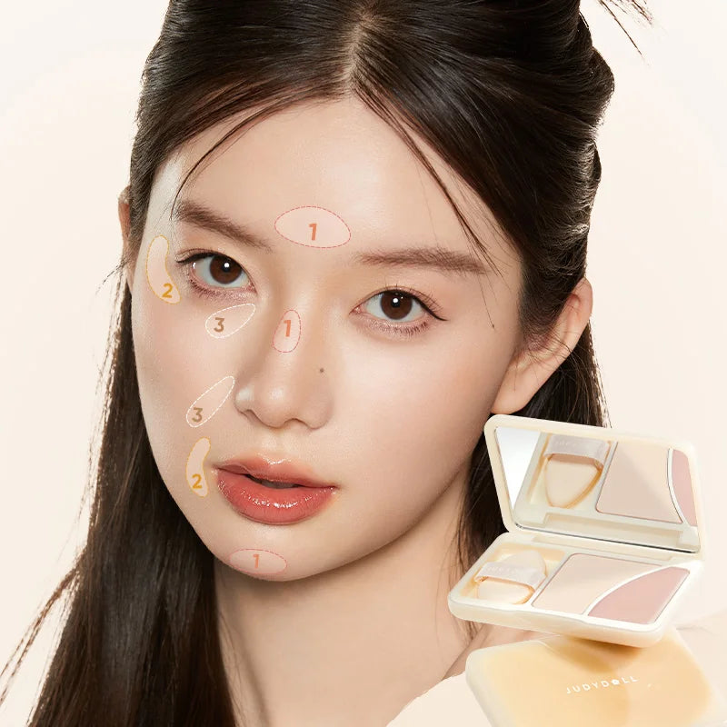 Judydoll Dual-Texture Highlighter Palette, Matte Powder & Cream Highlighter, Face Brightening for Glowing, Radiant Makeup Looks