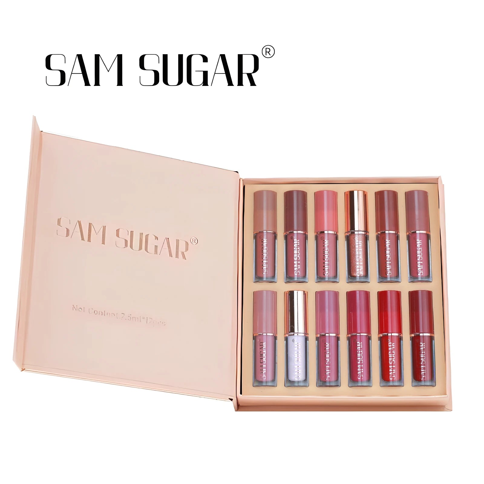 SAM SUGAR 12-Color Lip Gloss Lipstick Set Liquid Matte Velvet Women's Makeup Long-Lasting Waterproof Christmas gift