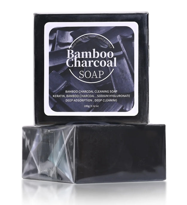 B+100G Bamboo Charcoal Powder Deep Cleansing Soap Plant Oil Soap Keratin Protein Men's Bath and Face Wash Handmade Soap