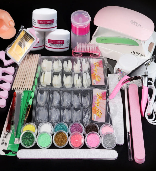 Nail Acrylic Powder and Liquid Monomer Nails Art Decoration For Manicure Set Kit Crystal Nail Glitter 3D Nail Tips Carving Tools