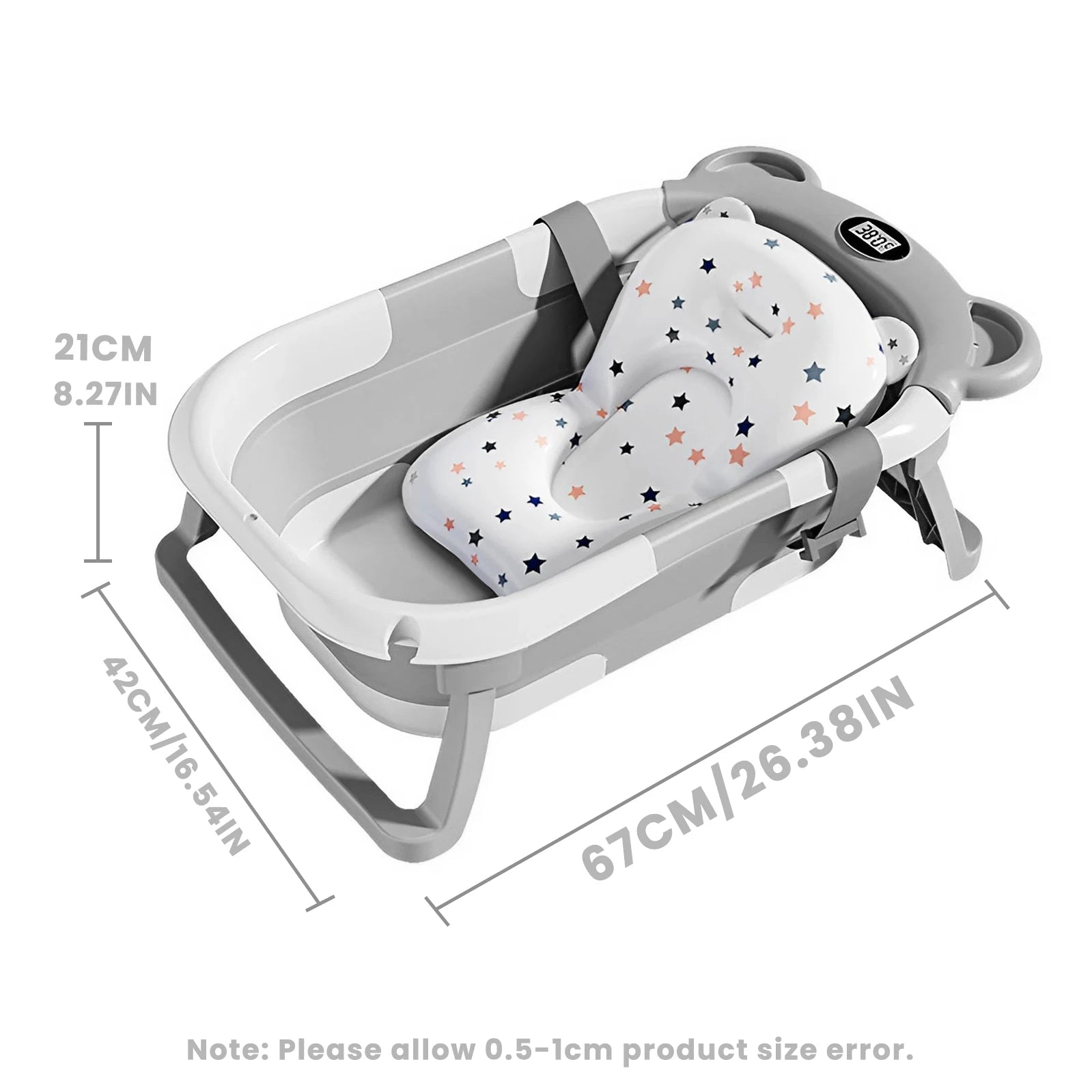 Portable Travel Bathtub, Collapsible Baby Bathtub, with Thermometer &1Soft Floating Cushion, with Drain Hole,For Baby 0-36 Month