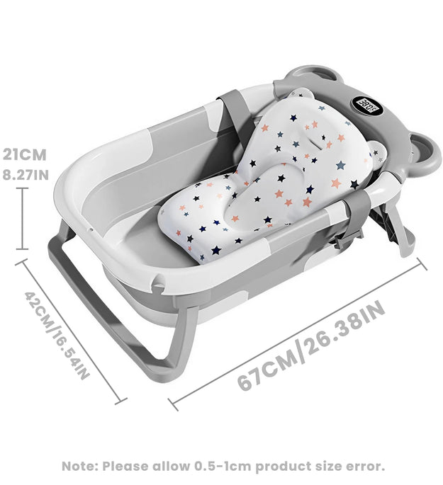 Portable Travel Bathtub, Collapsible Baby Bathtub, with Thermometer &1Soft Floating Cushion, with Drain Hole,For Baby 0-36 Month