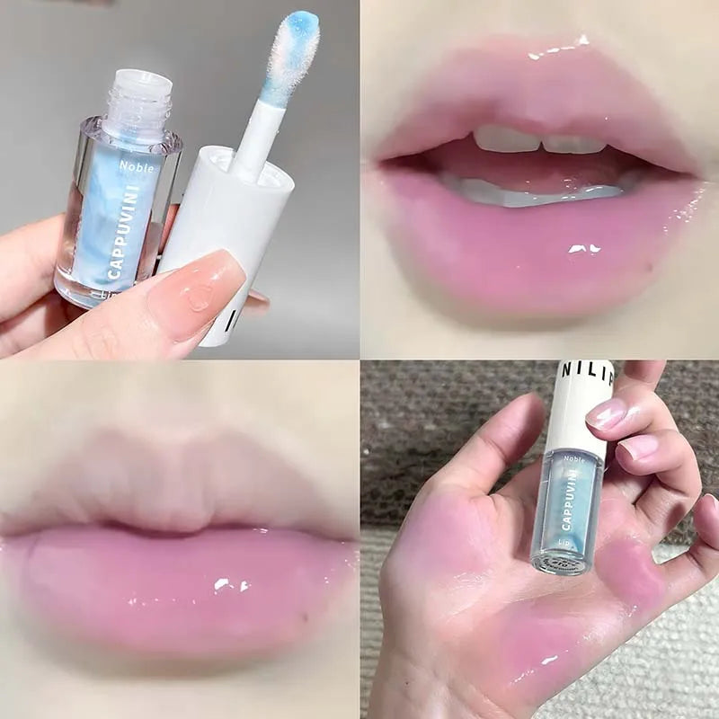 Clear Transparent Grey Purple Lip Gloss Hydrating Drying Lips Mirror Lip Glaze Tint Plumper Moisturizing Crystal Lip Oil Makeup