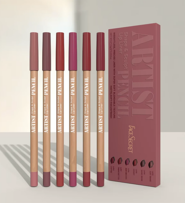 Face Secret Artist Shape Sculpt Lip Liner Pencil Set, Weightless Precise Liner with Super Soft Blendable Texture Matte Soft