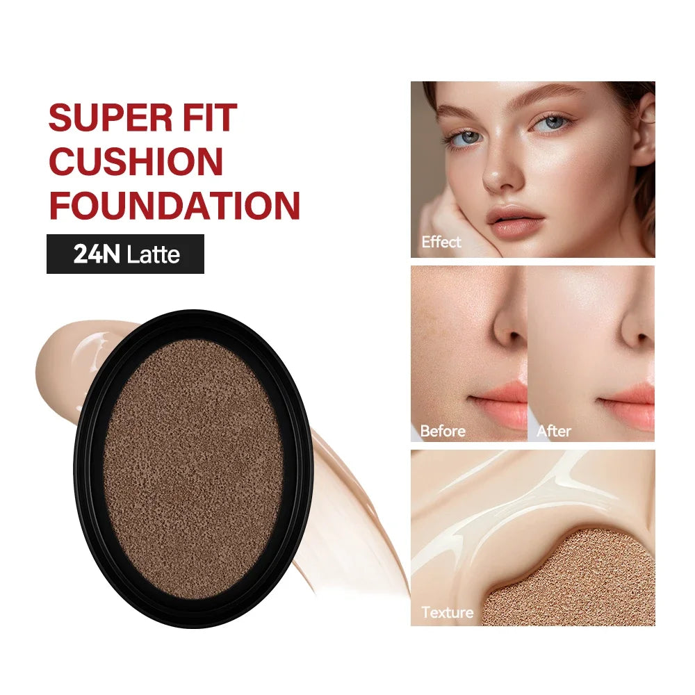 Cushion Refill Foundation Waterproof Semi-Matte Red Finish 72-Hour Wear Long-Lasting Buildable Coverage Sun Protection Makeup