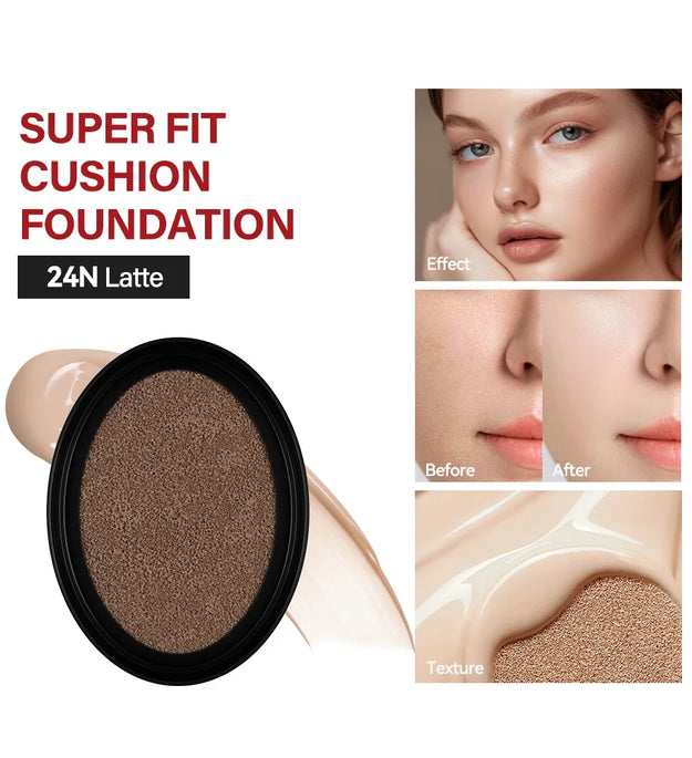 Cushion Refill Foundation Waterproof Semi-Matte Red Finish 72-Hour Wear Long-Lasting Buildable Coverage Sun Protection Makeup