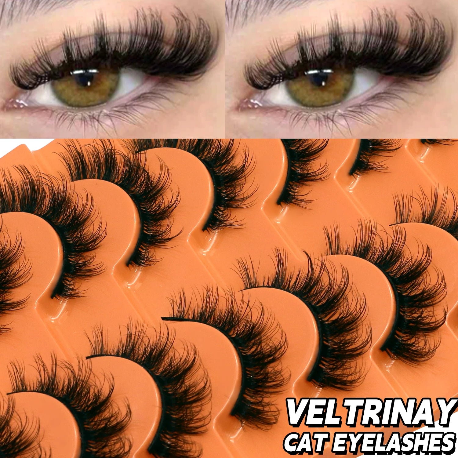 VELTRINAY Cat Eye Lashes False Lashes 3D Faux Mink Lashes Fluffy Volume Strip Lashes Cat Eyelashes Lashes Fake Eyelashes Makeup