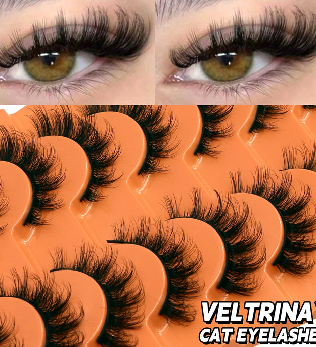 VELTRINAY Cat Eye Lashes False Lashes 3D Faux Mink Lashes Fluffy Volume Strip Lashes Cat Eyelashes Lashes Fake Eyelashes Makeup