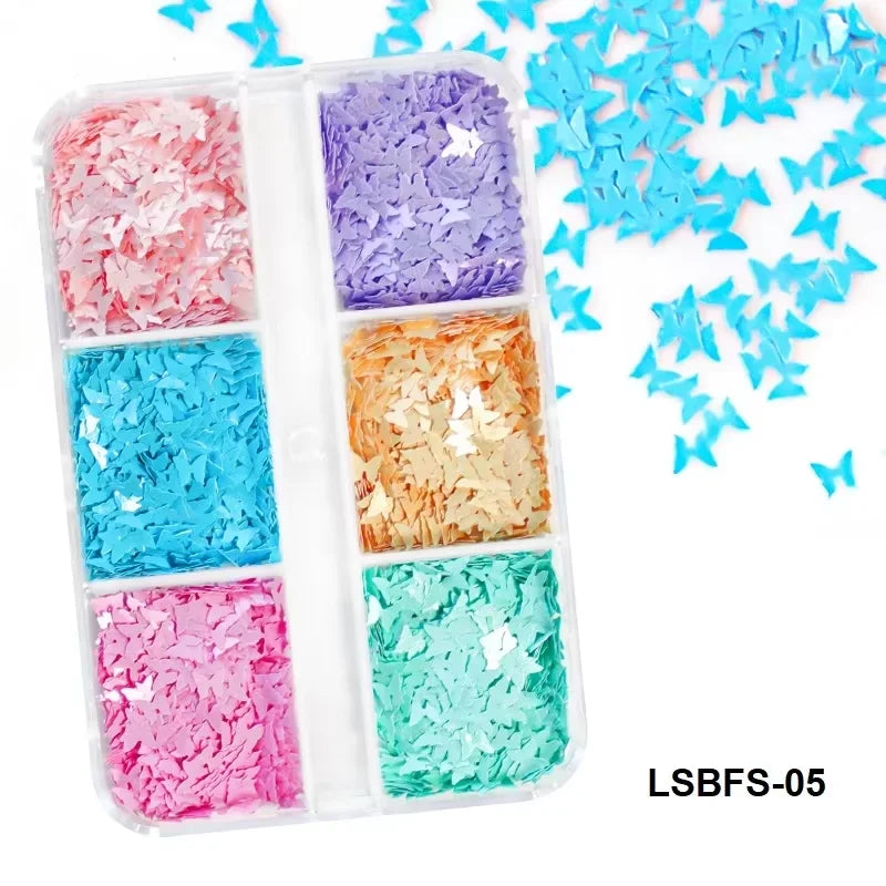 6Grids Holographic Square Nail Art Glitter Sequins Laser Ball Decoration Flakes Manicure Nails Supplies Professional Accessories