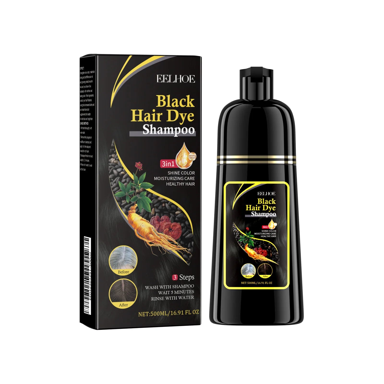 EELHOE 3-in-1 Hair Dye Shampoo to Darken Hair Cleaning Hair Color Shampoo Polygonum Multiflorum Growth of Hair Dye Shampoo 500ml - BlissFully