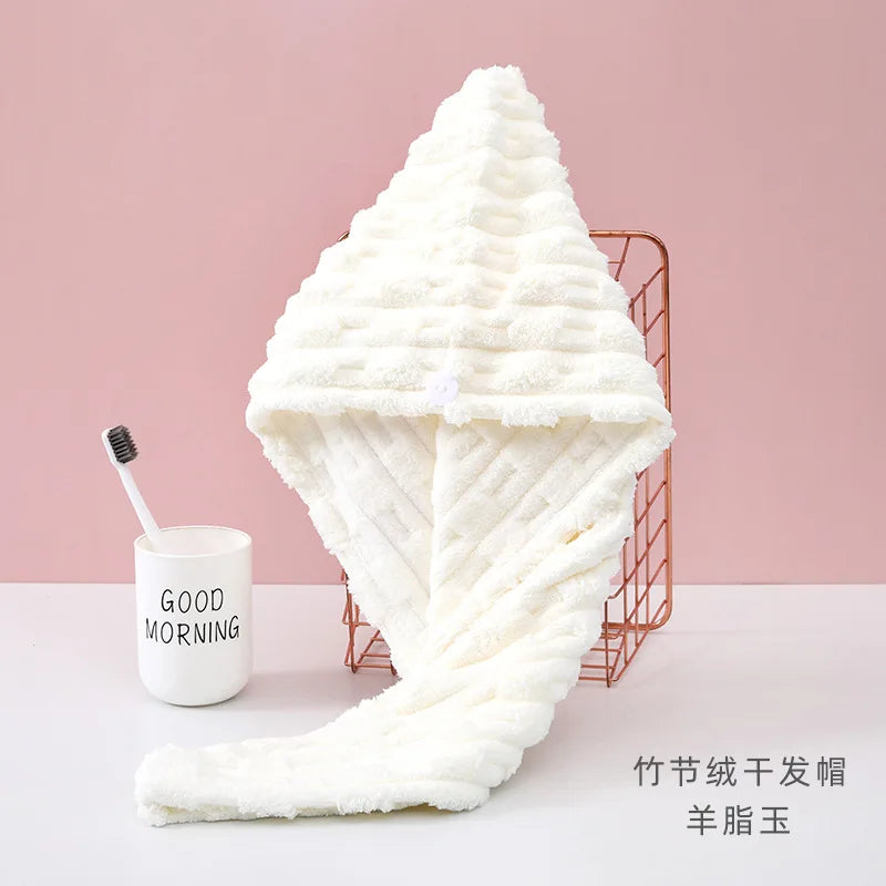 1Pcs Microfiber Quick-dry Hair Towel Cap with Button Super Absorption Bath Hat Fast Drying Hair Drying Wrap Hat Towel for Women
