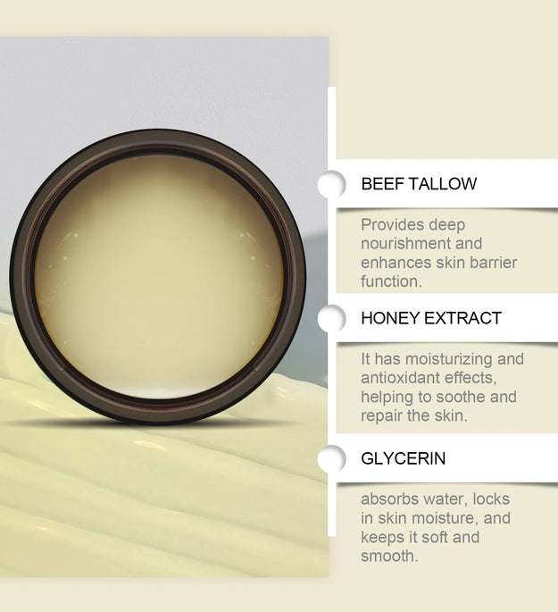 Whipped Beef Tallow and Honey Balm Skin Face Moisturizer Fast Absorption Grass Fed Grass Finished Organic Face Cream Body Lotion - BlissFully