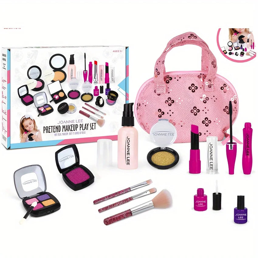 False makeup set, 13 pieces of non-toxic toy cosmetics set, with eye shadow palette, lipstick, applicator, makeup bag, Christmas