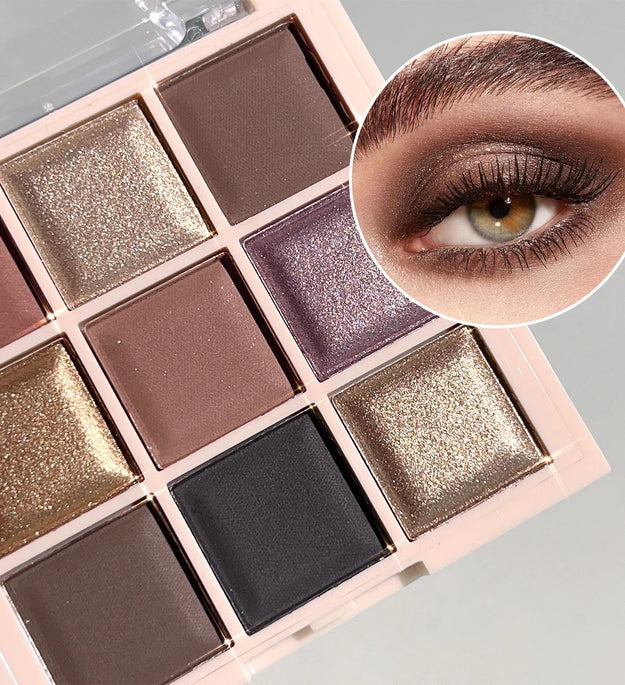 JUJU DREAM 9-Color Eyeshadow Palette, Matte & Shimmer Finish, Soft Milk Tea Tones, Compact & Easy for Daily Student Makeup
