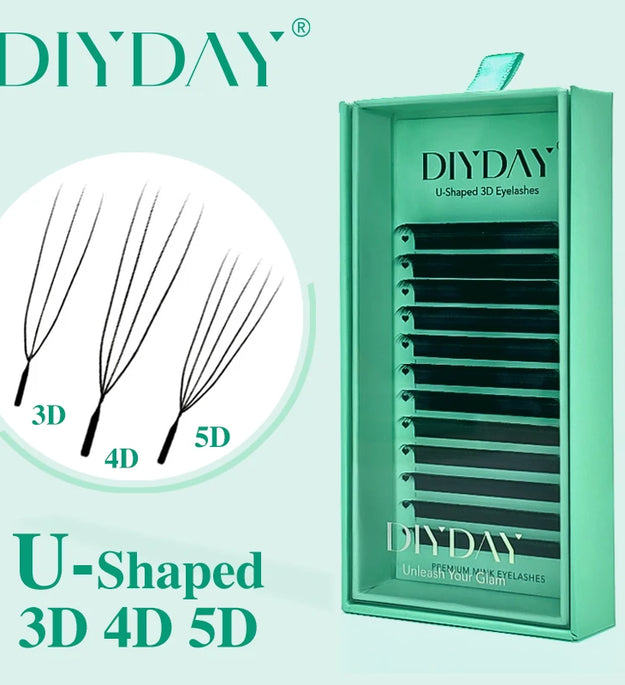 DIYDAY U-shaped 3D 4D 5D 6D Eyelash Extension New Style U Shape W Bloom Lashes Premade Fans Lightweight Fluffy Mink Faux Eyelash