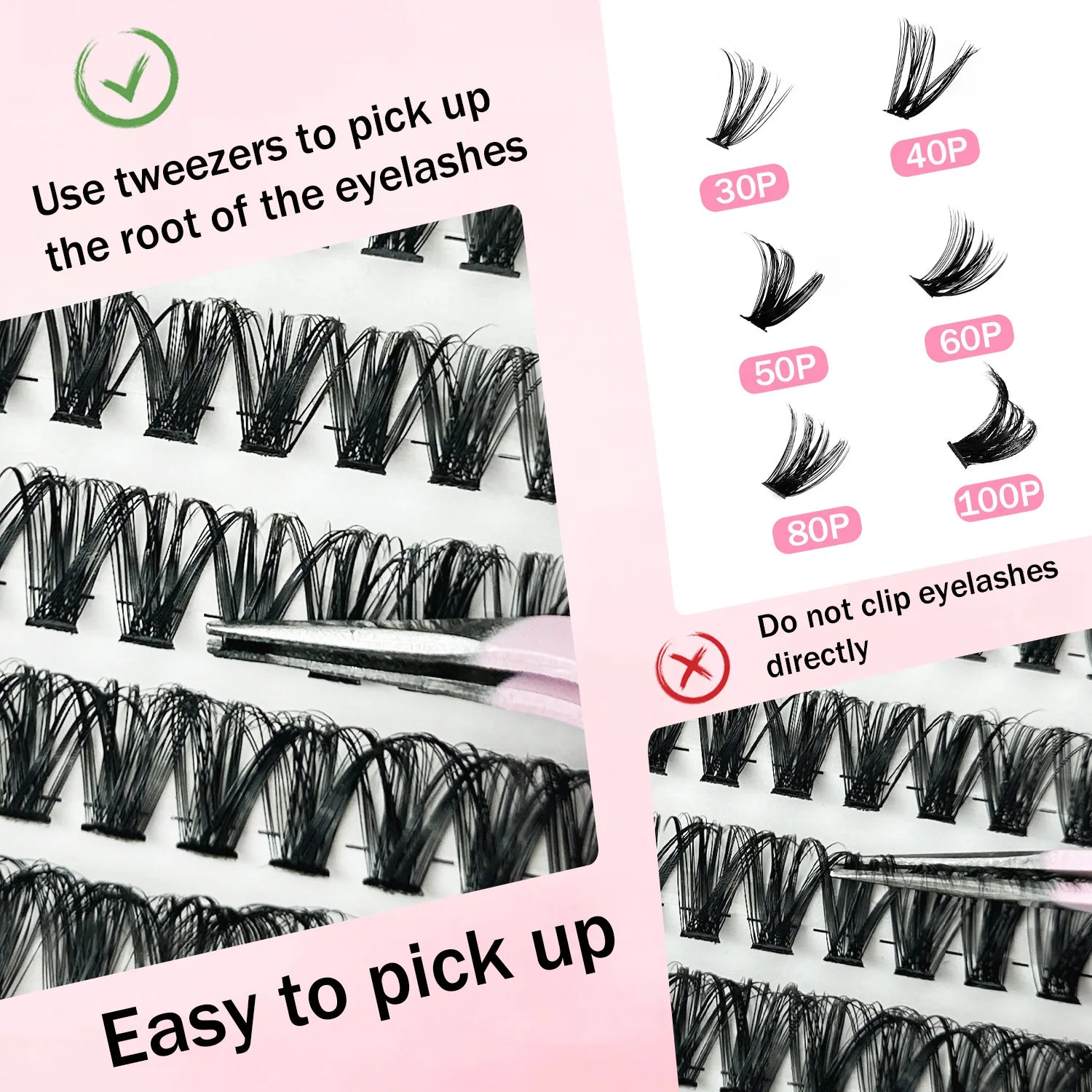 MIAOJIE Eyelash Extension Kit Complete 640pcs D Curl Eyelash Extension Kit with Cluster Eyelashes, Applicator and Bond & Seal