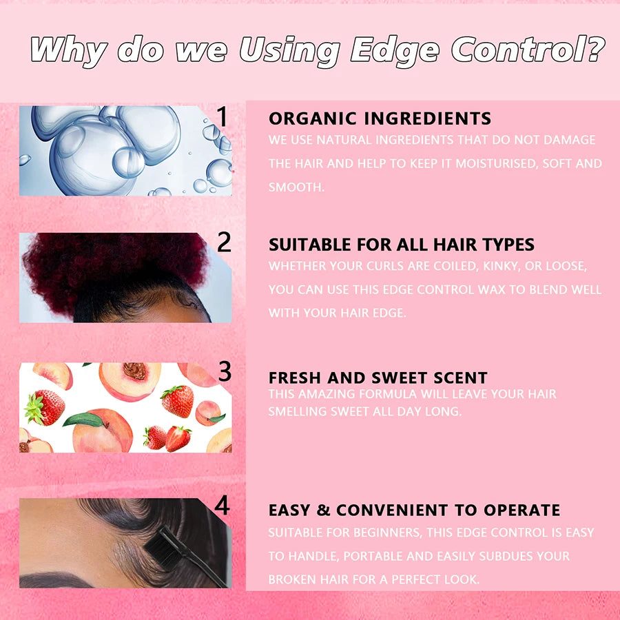 GOIPLE 3 Fruity Flavours 30g Edge Control Gel Set Fixing Broken Hair Smooth Anti-Frizz Strong Hold Styling Edge Controls Wax