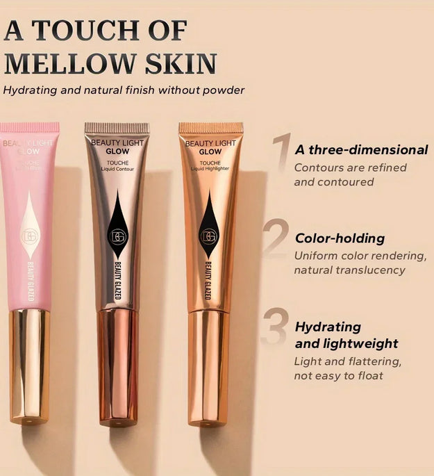 Waterproof Long-lasting Liquid Contour Cream with Sponge Brush Highlighter and Concealer - Silky and Creamy on Face and Body