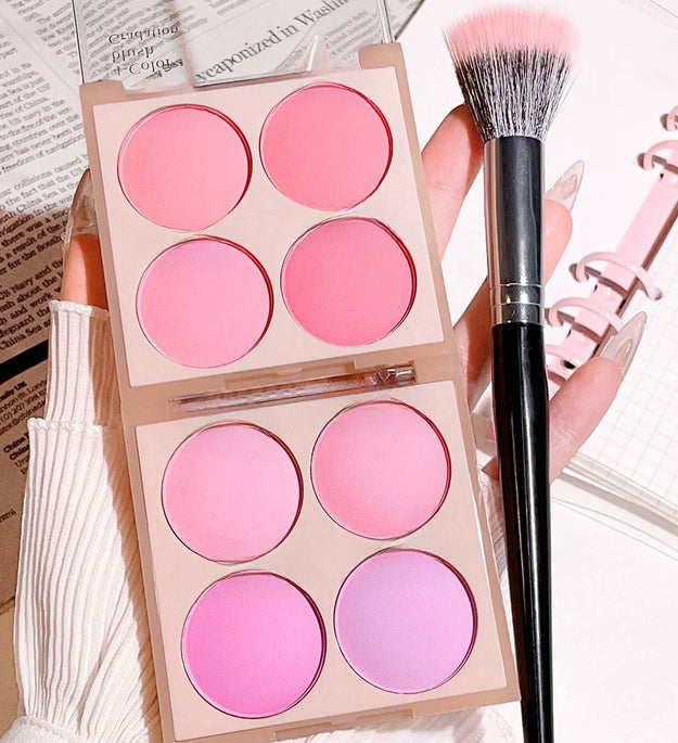 4-color matte blush, peach pink, coral blush powder, Korean low saturation soft fog blush, can lighten, create three-dimensional