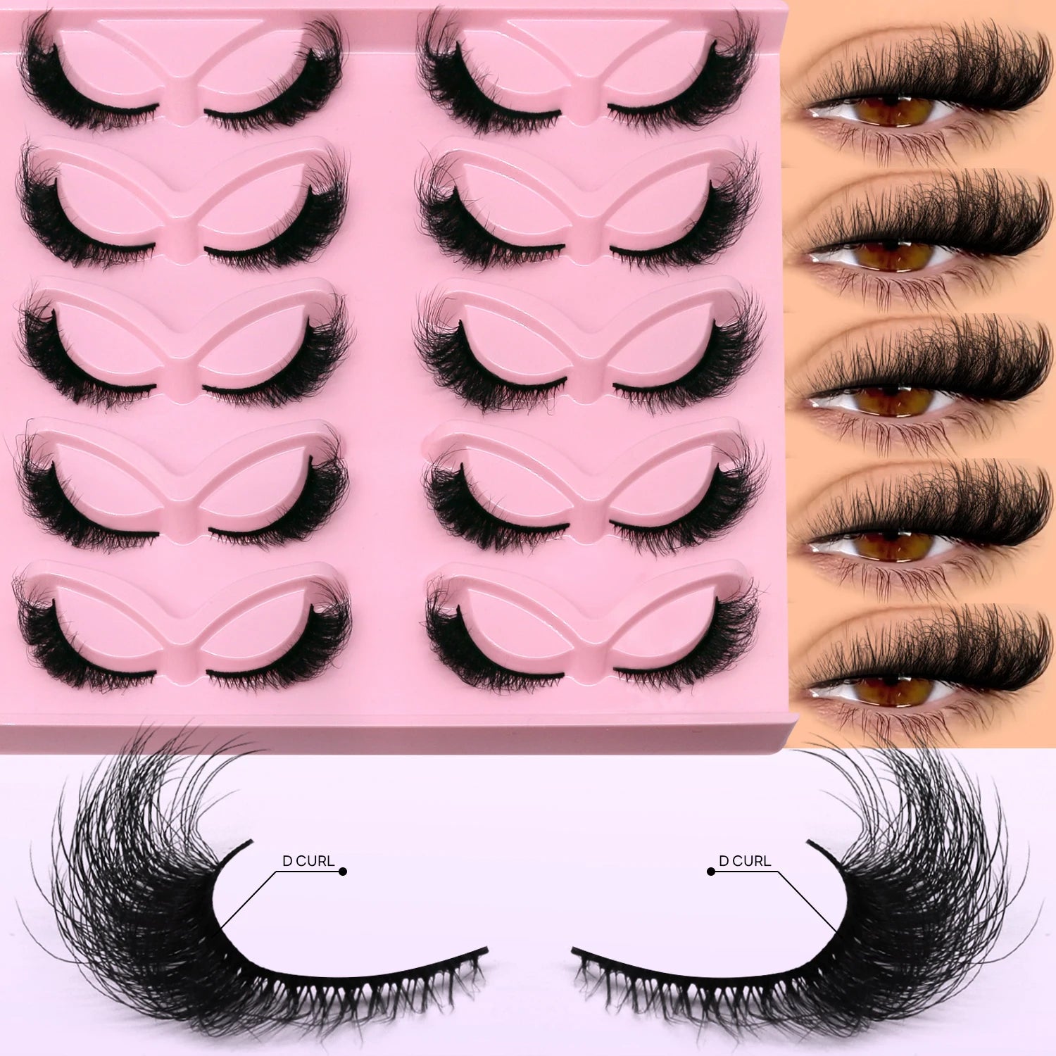 GROINNEYA Fluffy Cat Lashes 3D Faux Mink Lashes Soft Full Thick Eyelashes Wispy False Eyelashes Curly lashes wholesale lashes