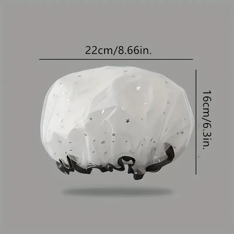 4pcs/set Bathroom Waterproof Shower Caps Fashion Double Layer Women Sleeping Cap Elastic Reusable Bathing Hat Bashroom Supplies