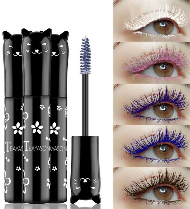6-Colorful Mascara with Large Brush Head, Easy to Color, Non-Clumping, Non-Fading Mascara, White Purple, Sapphire Blue, Silver Coffee, Not Easy to Smudge, Mascara, Eyebrow Cream