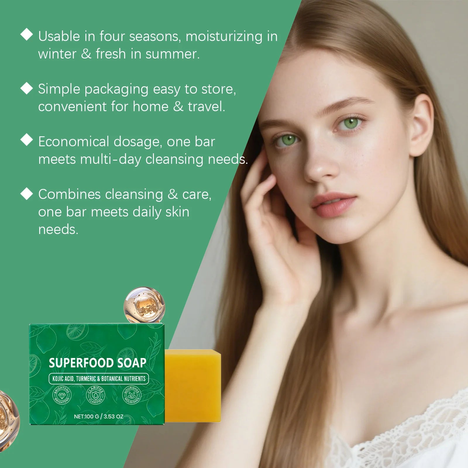 Natural Turmeric Soap for Face & Body Cleanser Handmade Superfood Soap Bar Moisturizing Brightening Skin Exfoliating Face Wash