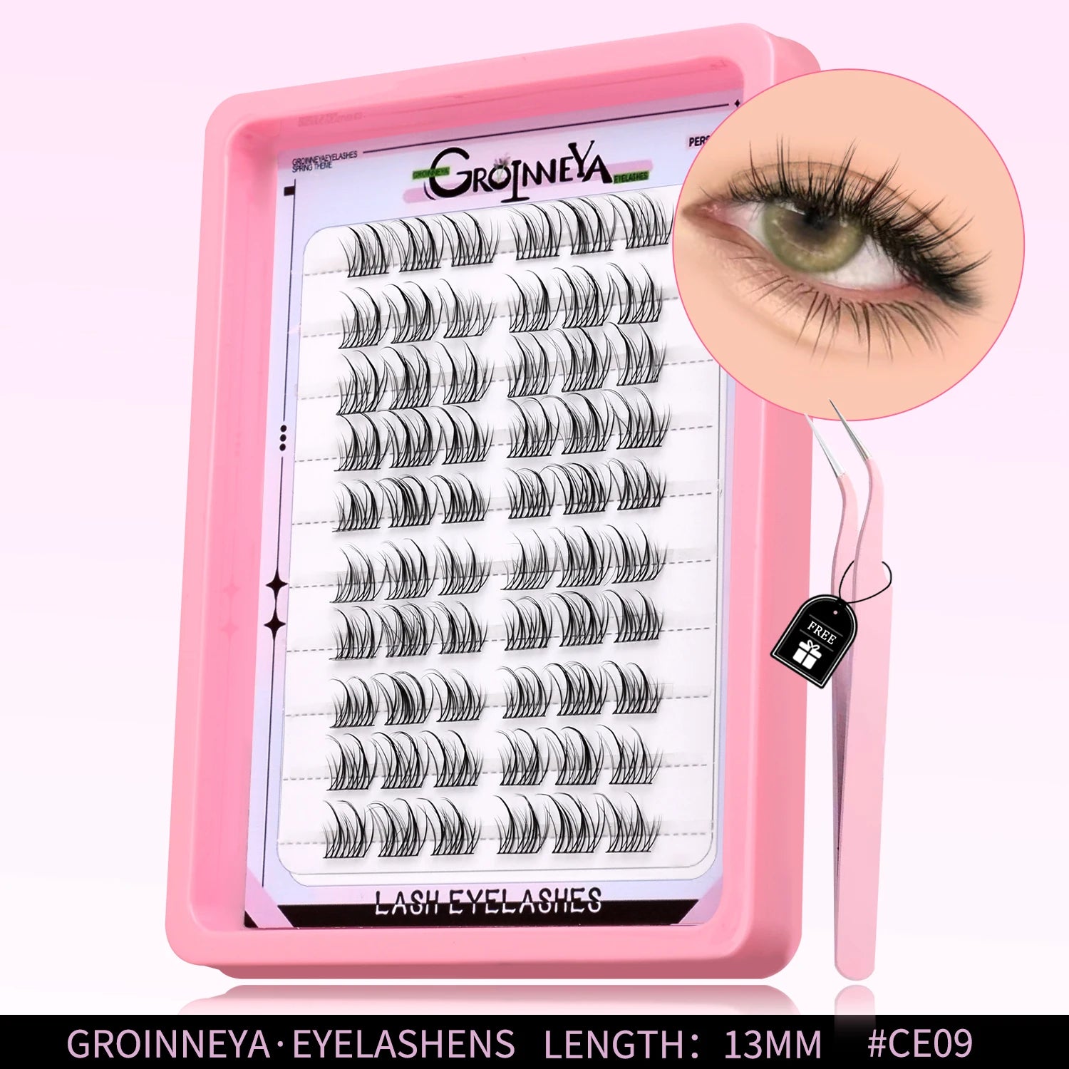 GROINNEYA Natural Cluster Lashes Manga Lashes Soft Cross Wispy Individual Cluster Eyelashes Extension Makeup