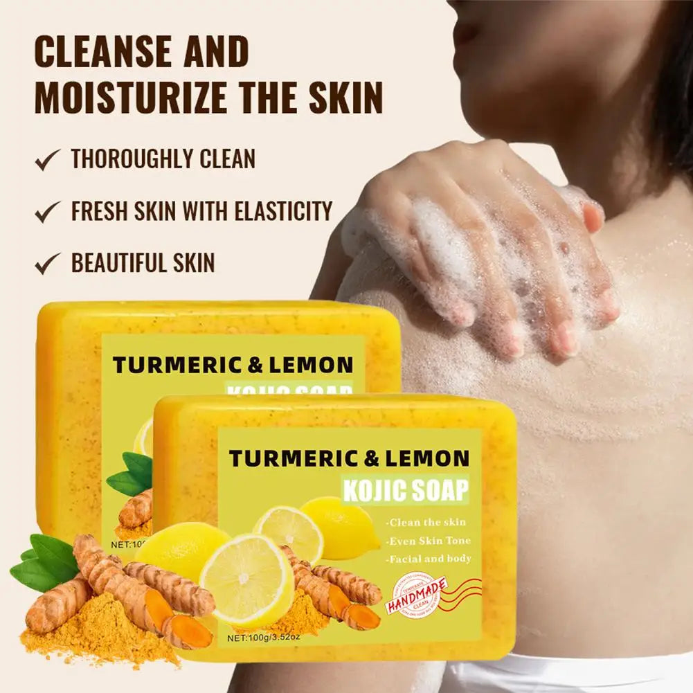 1/2PCs Lemon Turmeric Kojic Acid Soap Bar, Turmeric Soap Bar Brighten Even Skin Vitamin E, Gentle Lemon Soap For Face, Body Wash