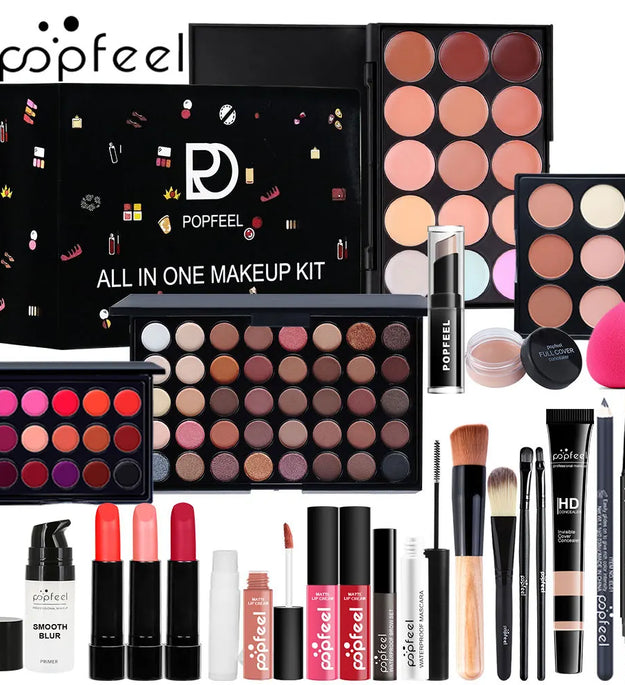 POPFEEL All In One Makeup Kit, Gift for Girls Teen Women include Eyeshadow Foundation Lipgloss Lipstick Primer