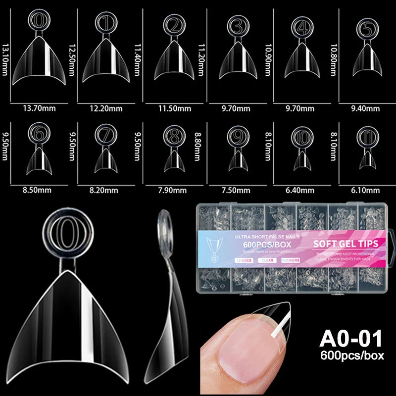 Luxury False Nail Tips Soft Gel Fingertip Semi-matte Capsules Almond French Coffin Full Cover Artificial Fake Nails Extension