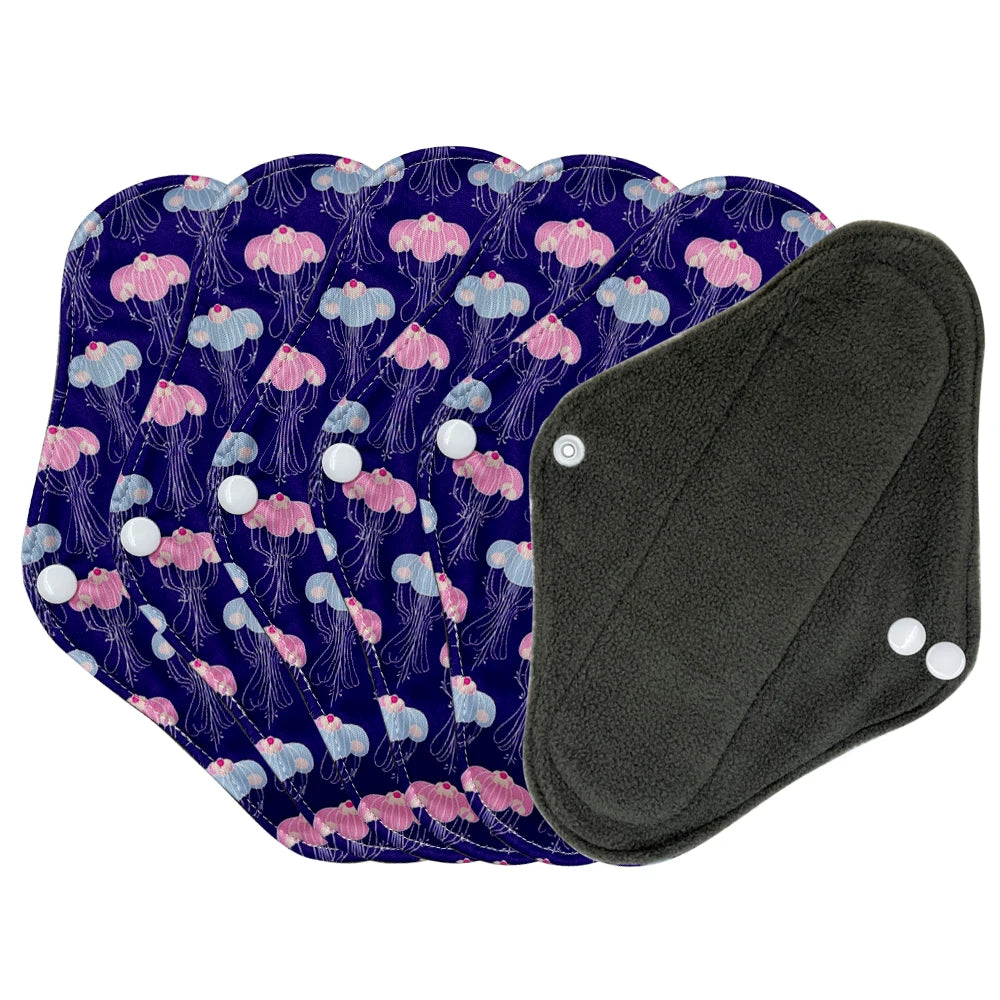 Washable Sanitary Napkins for Women, Reusable Menstrual Pads, Light Flow Panty Liners, Bamboo Charcoal, Small Size, 6Pcs