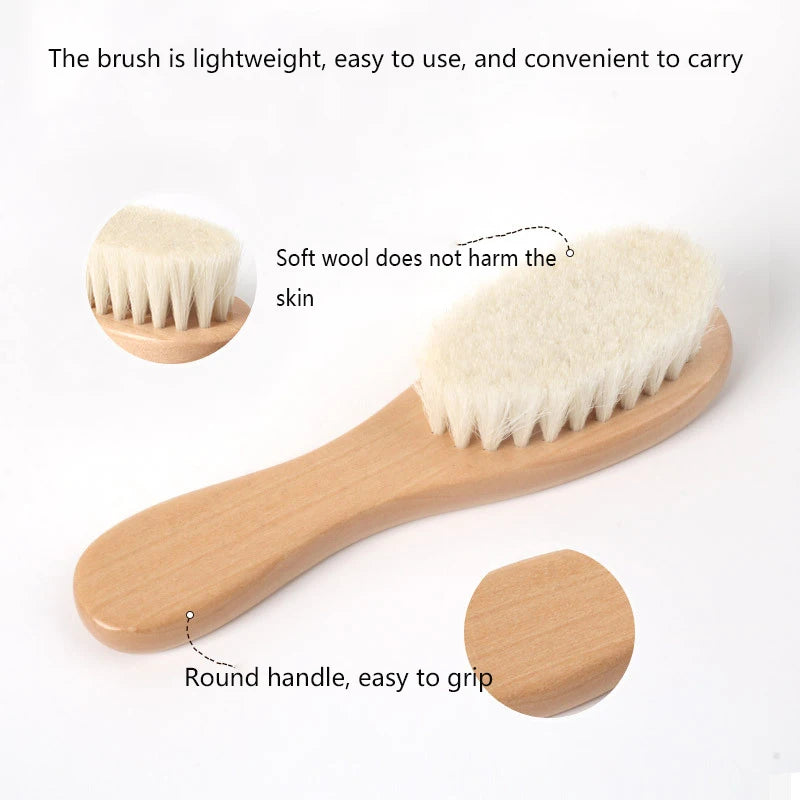 1/2 Pieces of Baby Natural Wool Wood Brush Comb Set Newborn Comb Head Massager Shower Brush Comb Baby Shower Gift