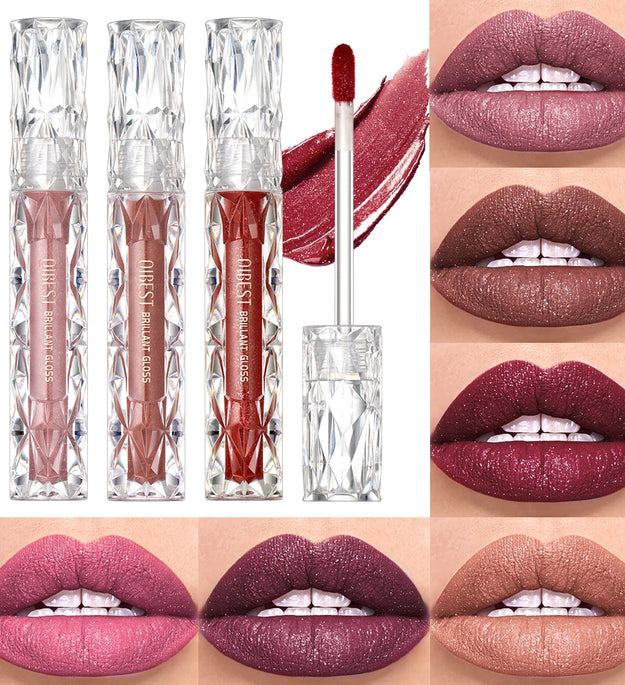 QIBEST Diamond Liquid Lipstick Moisturizing Long-Lasting Purple Sparkling Waterproof Lip Gloss Cosmetics Matte Glitter Lipstick