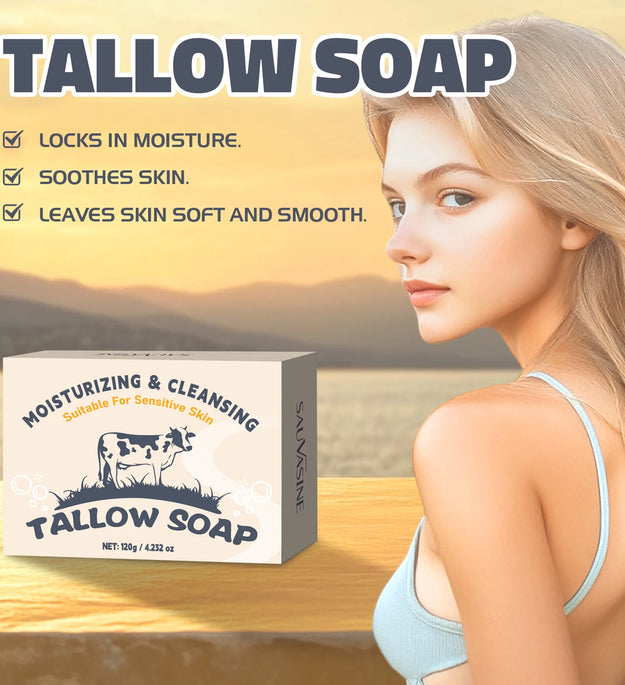 120g Handmade Beef Tallow Soap Bar Face & Body Wash Skin Moisturizer Smooth Natural Grass Fed Tallow Soap for Sensitive Skin