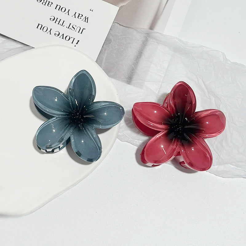 Korean Hawaiian Gradient Flower Hair Claw Clip For Women Girl Fashion Plastic Non Slip Hold Hairpin Barrette Hair Accessories