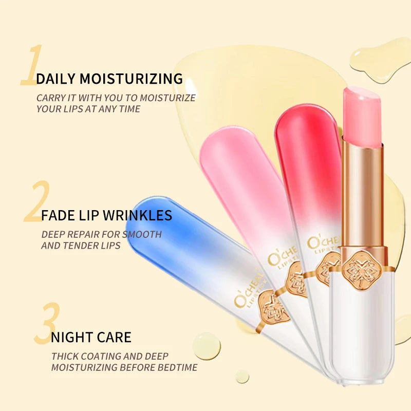 O'CHEAL Color Fruit Lipstick Peach Temperature Changing Lip balm Moisturizing Waterproof Long Lasting Moisturizes Lip Balm