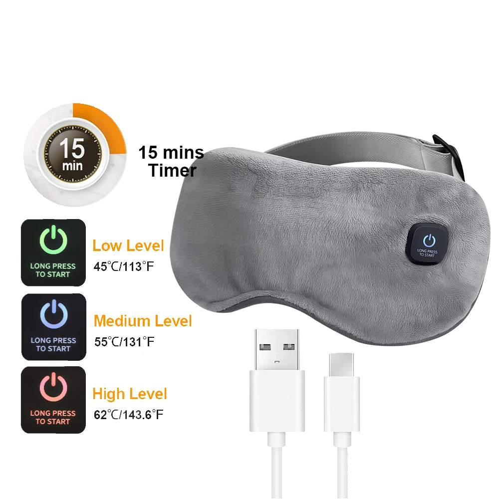 Hot Compress Eye Mask USB 6 Vibration Massage Dry Eyes Relief Heated Steam Eyemask with Remote Control For Sleeping Office