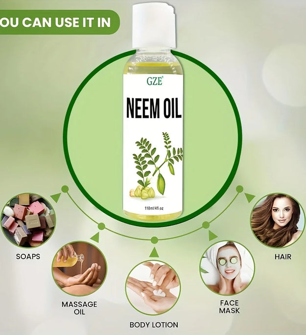 GZE Neem Oil for Skin, Hair Growth Undiluted Cold-Pressed, Uses for Hair, Skin, and Nails