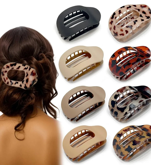 Fashion Oval Hair Claw Clip for Women New Design Leopard Matte Curved Flat Styling Barrettes Acrylic Lying Down Hair Accessories