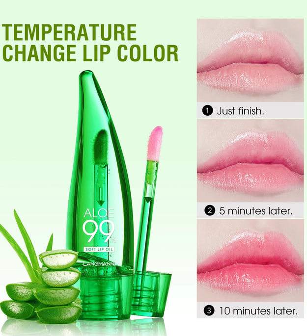 langmannni Aloe Vera Moisturising Lip Gloss Warm Feeling Colour Changing Lip Glaze Long Lasting Moisture Lip Oil