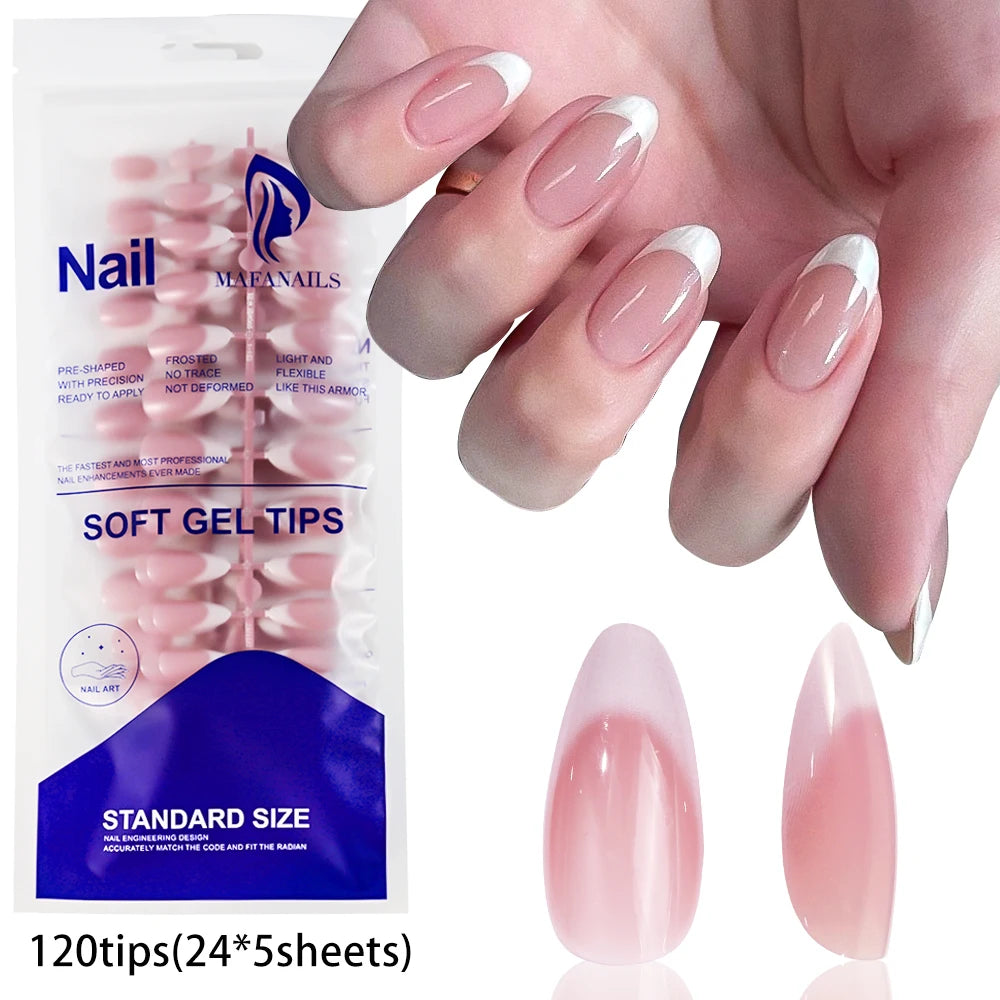 120Pcs Medium Long Square Acrylic French Fake Nails Full Cover Wearable French Press on Nails for Women Mixed Size False Nails