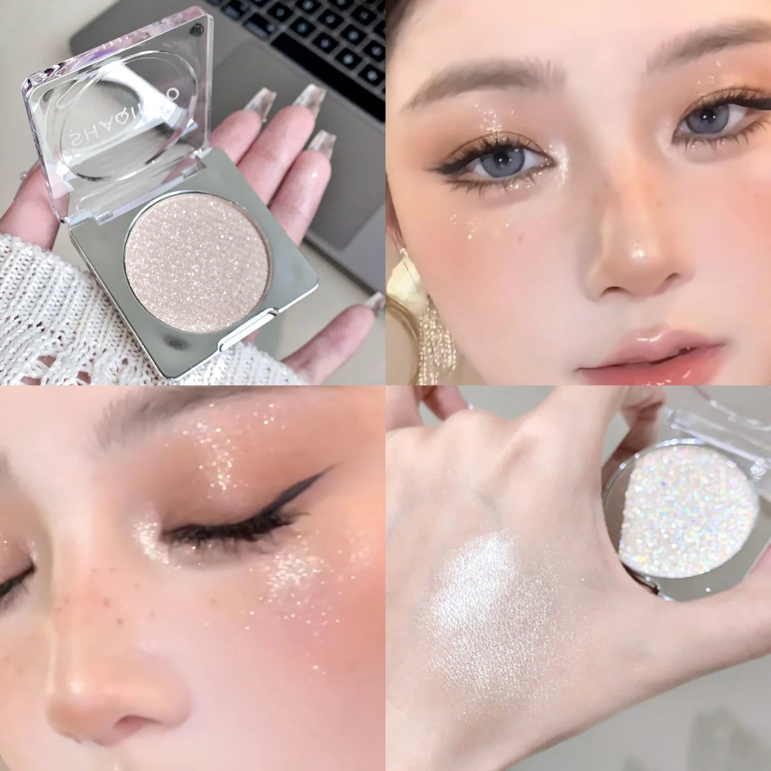 Glitter Highlighter Makeup Palette Pink Shiny Highlighter Palette Diamond High Gloss Powder Face Contour Crystal Brighten Makeup