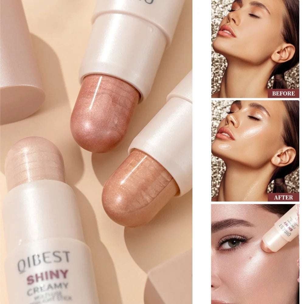 QIBEST 3-Color Pearl Shimmer Highlighter Stick Clear and Lively Watery Glow Moisturizing Face Highlighter Stick